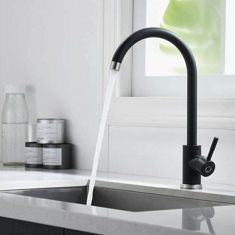CECIPA Schwarzer Küchenhahn, 360° schwenkbarer Küchenmischhahn aus Edelstahl 304 und Keramikkartusche, Kalt- und Warmwasser verfügbar (1/4)