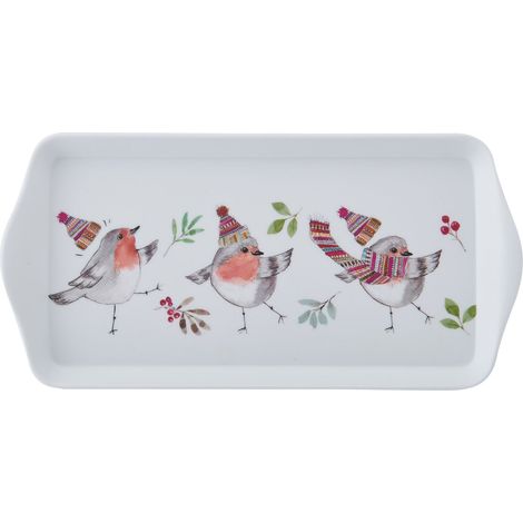 Mikasa tipperleyhill rectangle sandwich tray, christmas robin themed collection, melamine, 30.5cm