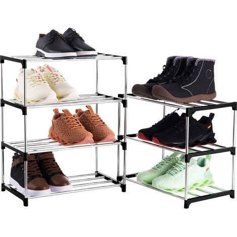 4-stöckiges, stapelbares Schuhregal, leicht, für Eingangsbereich, Flur und Kleiderschrank (Schwarz) (1/4)