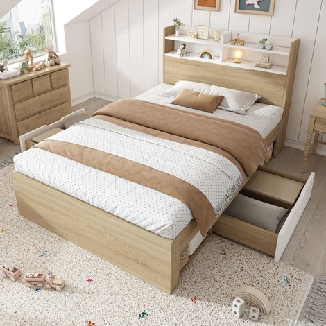Bett Schlafplatz 90x200 Stauraum Holz Weiß OKMYHOME (1/5)