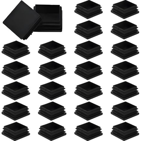 Lot de 26 embouts de pieds de chaise rectangulaires - 40 x 40 mm - Pour tube carré - Bouchons obturateurs et bouchons de tubes pour meubles et meubles tubulaires - Noir - Résistant aux (1/5)