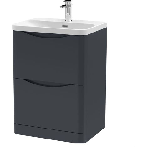 Balterley Dunwood Modern Bathroom Floor Standing 2 Drawer Vanity Unit & Ceramic Basin, Dark Grey, 600mm