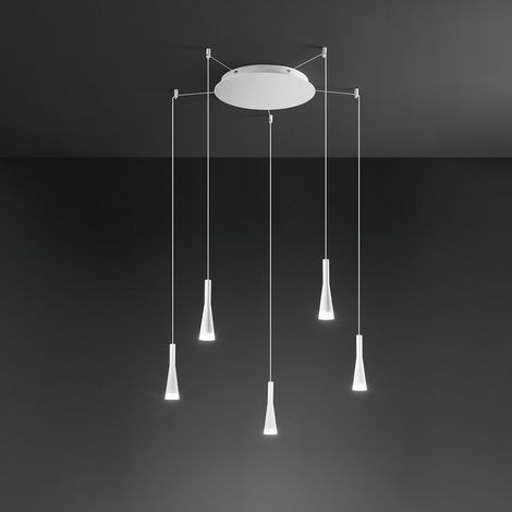 Lampadario Minimal Cone Metallo Bianco Acrilico 5 Luci Led 7W 3000K (1/2)