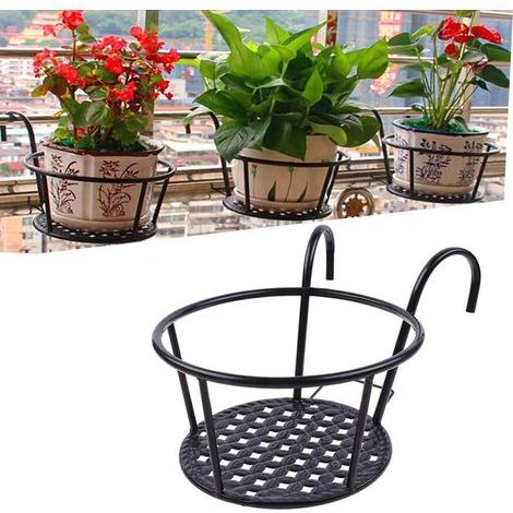 1 Pièce Support de Pot de Fleurs à Suspendre Décoration, étagère Balcon Pot de Fleurs Rond, Matériel de Fer, pour Les Balustrades de Balcon de Jardin, Couloirs, Verdure Intérieure(Noir)
