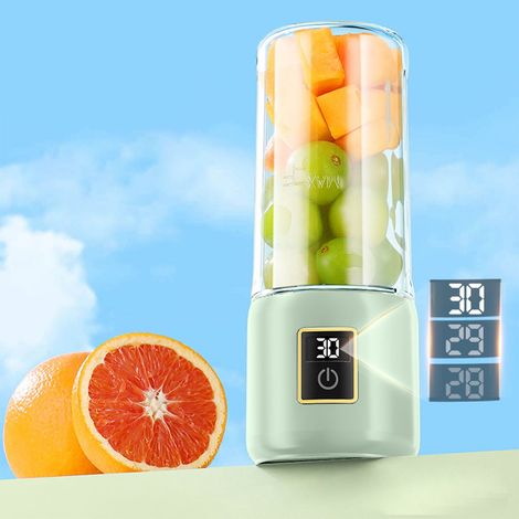USB-wiederaufladbarer, kabelloser, tragbarer Zitrusentsafterbecher für Obst, Gemüse und Smoothies, mit Reisedeckel, geeignet für den Einsatz im Freien, zu Hause und im Büro (mintgrün).