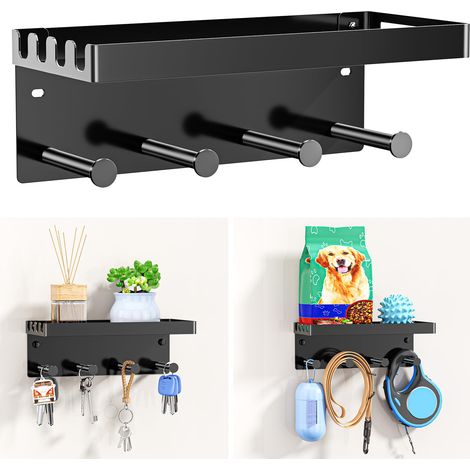 Porte Clef Mural, Support Mural Pour Laisse pour Chien, Support Clef Mural, Porte-Clés Mural, Rangement pour Clef, Courrier, Accessoires pour animaux de compagnie, pour Les Entrées (Noir) (1/5)