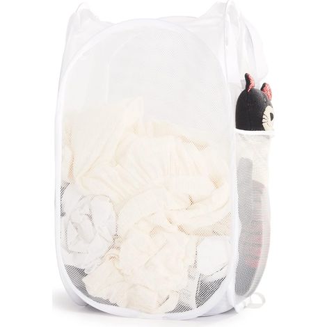 Panier à linge pliable en filet avec poignées résistantes - Paniers à linge portables et pliables pour dortoir (blanc) (1/5)