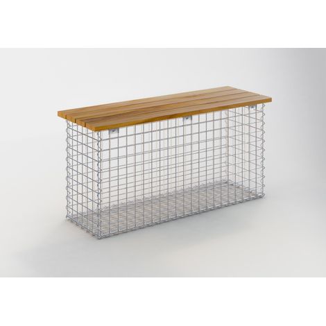 Gabiondeco - Banc de jardin Teck 105 cm x 50 cm x 30 cm. maillage 5 x 5 cm. - Made in Germany (1/4)