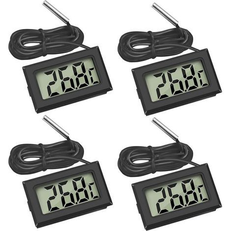 4X Thermomètre Numérique Lcd Moniteur De Température Avec Sonde Externe Pour Réfrigérateur Congélateur Réfrigérateur Aquarium (4X Noir) (1/4)
