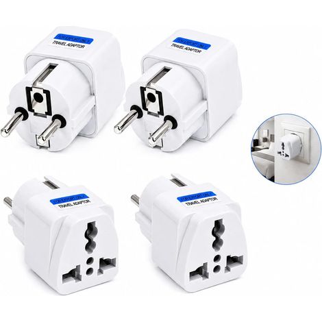 4 Pièces Adaptateurs de Voyage Universels, Adaptateur Prise Allemande Type vers Prise Européenne, A Slim Europlug Adapter pour USA Royaume-Uni Chine Japon Suisse et Appareils Électroniques (1/5)