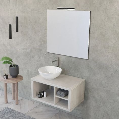 Mobile bagno sospeso 80 cm grigio nuvola Master lavabo 40 e specchio (1/5)