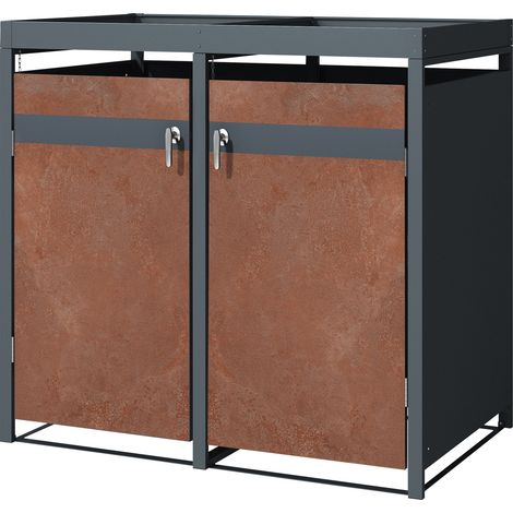 ML-Design Copribidone Doppio per Spazzatura per 2 Cestini 240L 132x80x124 cm Antracite Effetto Ruggine Acciaio Contenitore per Pattumiera con Tetto a Fioriera Copri Bidone per Rifiuti 2 Sportelli (1/5)