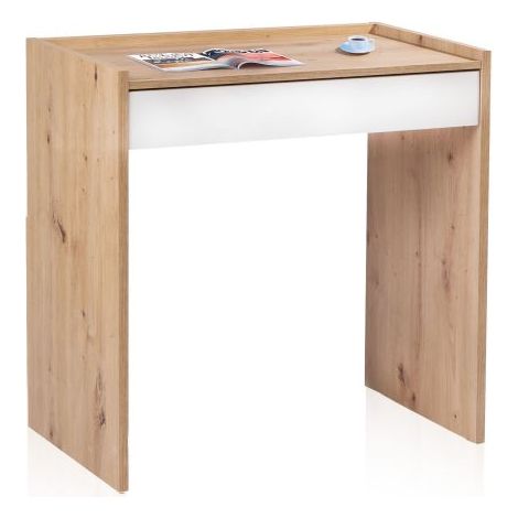 Mesa de escritorio compacta con cajón 81,5x40 cm Dess Blanco Artik (Blanco Mate) - Roble Nodi (ancho) x 77cm (alto) (1/5)
