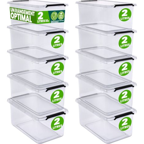 Deuba – Boîte de rangement empilable en plastique transparent sans BPA – 2L – Dimensions 20 x 15 x 12 cm – Idéale pour rangement alimentaire et bricolage