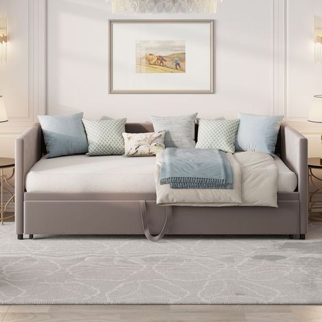 2-in-1 Schlafsofa - Ausziehbett 90x200 cm - Samtstoff - Grau - 2 Personen