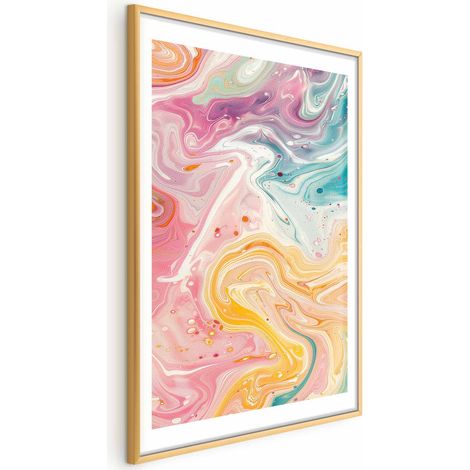 Poster – Farbenfrohes Chaos – dynamische Formen in Rosa-, Gelb- und Blautönen (1/4)