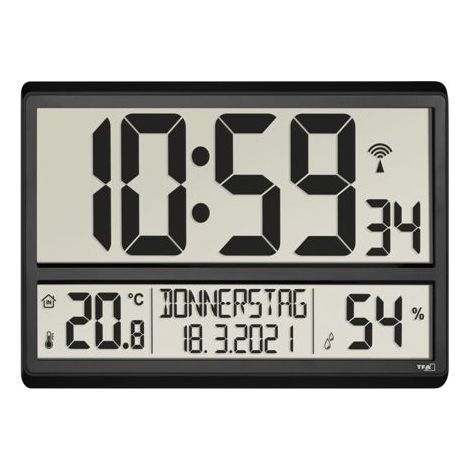 TFA Dostmann 60.4520.01 Funk Wanduhr 36 cm x 2.8 cm x 23.5 cm Schwarz Großes Display (1/4)