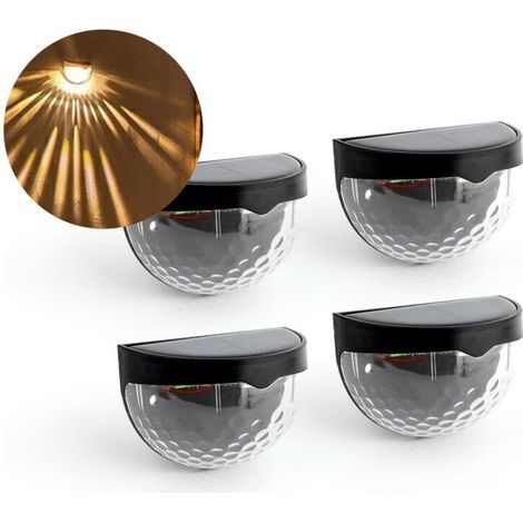 Lot de 4 lampes solaires à 6 LED pour jardin extérieur, projecteur solaire, applique murale semi-circulaire noire étanche (1/5)