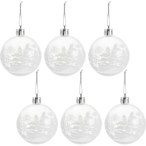 Lot de 6 boules décoratives à suspendre pour sapin de Noël-7X6X6CM-White (1/3)