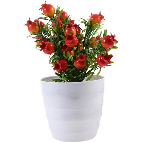 Fausse Plante Bonsaï Grenadier en Pot, Mini Plante Artificielle Décorative, Plastique Naturel, Décoration Intérieure Bureau Maison, Ornement sans Entretien, Pot Unique (1/5)