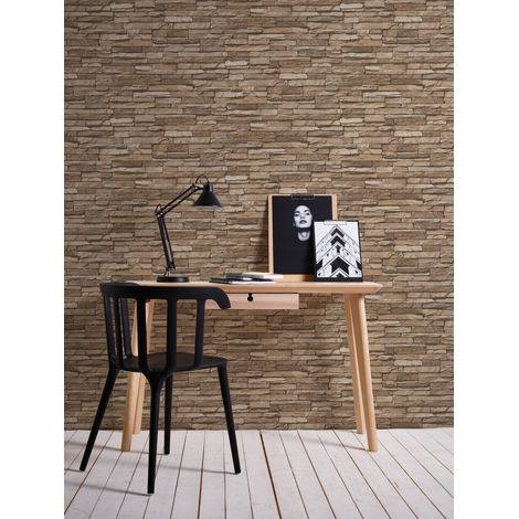 Vliestapete Beige Stein Tapete Gemustert versetzter Ansatz Best of Wood'n Stone (1/5)