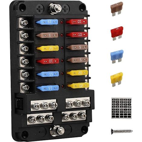 Boîte à fusibles marine 12 V à 12 voies avec mise à la terre et boîtier de fusibles 12 volts pour voiture, bateau, camping-car R (1/5)
