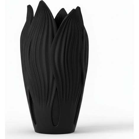 Vaso decorativo nero a forma di foglia per fiori, design moderno.
