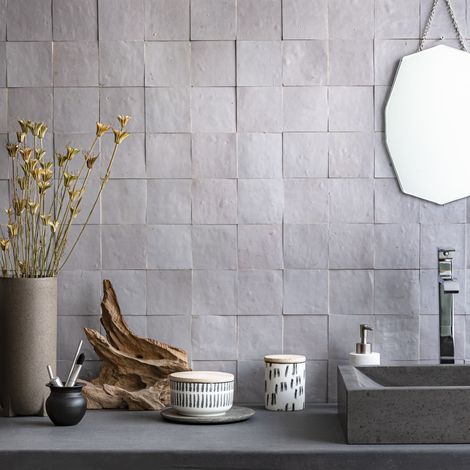 Zellige véritable Carrelage Artisanal - 10x10 cm - Gris Clair (vendu par boîte de 0,5m²) (1/5)
