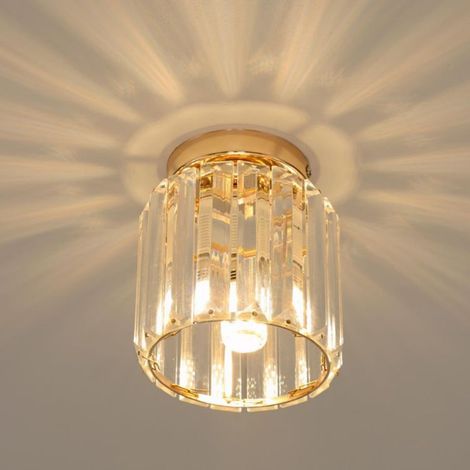 TRADE SHOP - Plafoniera Lampadario Da Soffitto A Cilindro Oro E27 In Cristallo Design Elegante -
