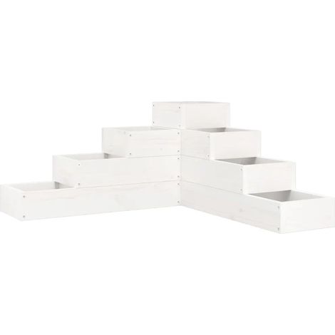 Jardinière de coin design à 4 niveaux pour balcon terrasse 80,5 x 79 x 36 cm en bois de pin blanc