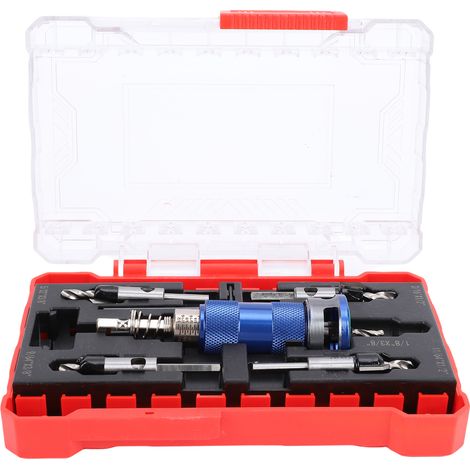Set forets chanfreiner menuiserie butée profondeur – Semi-automatique réglable boîte stockage 82° charpente trou vis pilote (1/5)