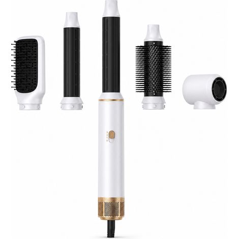Brosse Coiffante à Air Chaud 5 en 1 Sèche-cheveux, Boucleur et Lisseur Blanche, Prise UK (1/5)