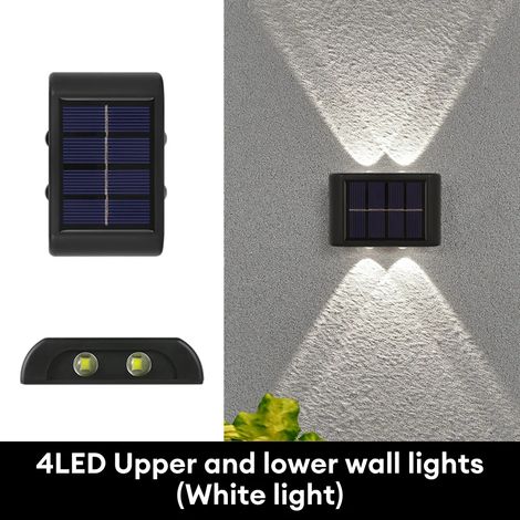 Lampe solaire d'extérieur étanche (4 LED blanches) - Éclairage LED vers le haut et vers le bas - Compatible avec clôtures, porches, balcons et jardins. (1/5)