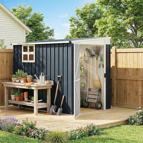 Abri de jardin, abri pour outils de jardin, fenêtres, aérations, verrouillable, acier, gris foncé