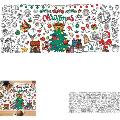 Riesige Weihnachtstischdecke zum Ausmalen für Kinder – Rechteckige Papierdekoration (180x76 cm) mit Weihnachtsbaum