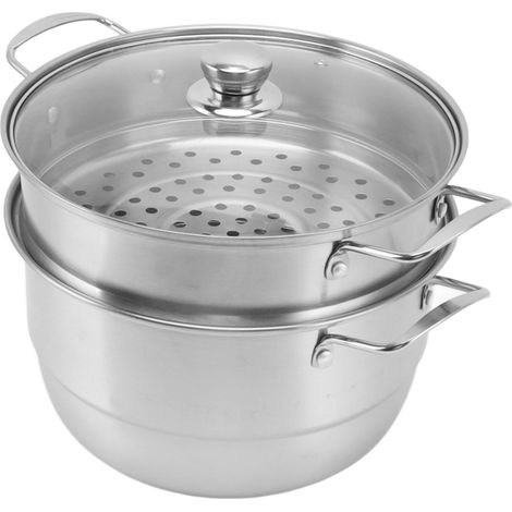 Casserole à vapeur en acier inoxydable, multifonctionnelle, épaisse, multicouche, grande capacité, en martensite, avec couvercle en verre, trois couches (1/5)