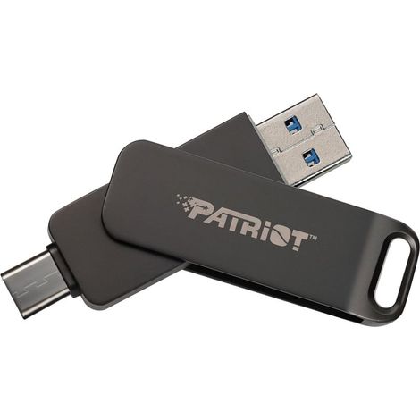 Flashdrive PATRIOT Rage R550 64GB 100 MB/S USB A+C Diseño giratorio (PE64GR550DSAD) Negro (1/4)