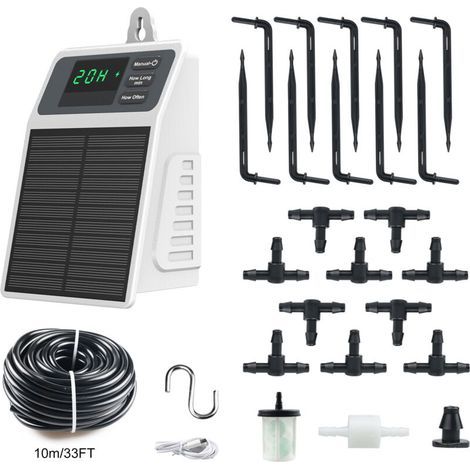 Kit d'Irrigation Goutte-à-Goutte Automatique Solaire, Système d'Arrosage pour Jardin Balcon Potager avec Pompe Solaire et Minuterie, Économiseur d'Eau pour Plantes (1/5)