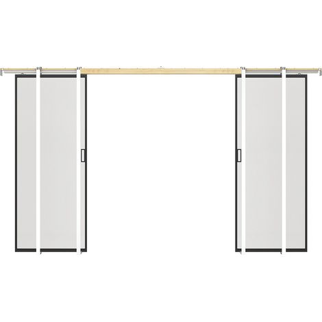Porte coulissante double avec système à galandage - aluminium et verre trempé dépoli - 2 x H205 x L93 cm - LINCI II