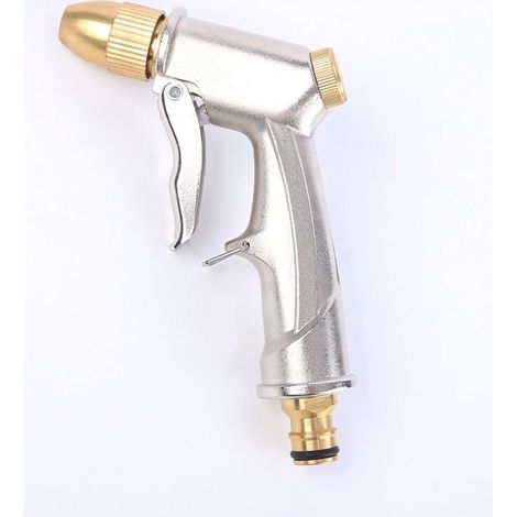 1 pistolet d'arrosage, buse en laiton réglable, 4 modes de jet, poignée antidérapante, pour jardin, lavage auto et entretien extérieur (1/5)