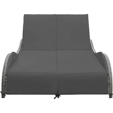 Lettino Prendisole Sdraio Doppio con Cuscino in Polyrattan Antracite (1/5)