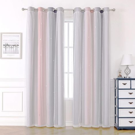 lot de 2 rideau,double couches,motif étoile,oeillets,isolant thermique,chambre enfant (1/5)