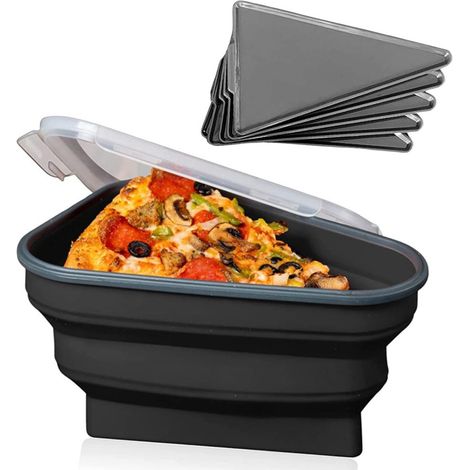 Boîte de Stockage à Pizza Réutilisable avec 5 Plateaux Micro-ondes, en Silicone Alimentaire, Conteneur à Parts de Pizza Ajustable (1/5)
