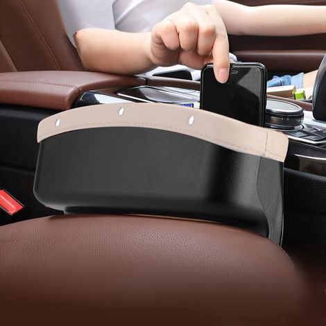 Auto-Aufbewahrungsbox, Platzorganizer zwischen Sitz und Mittelkonsole, Handy- und Schlüsselhalter, seitliches Einfüllfach, Kofferraumtasche (Beige) (1/5)