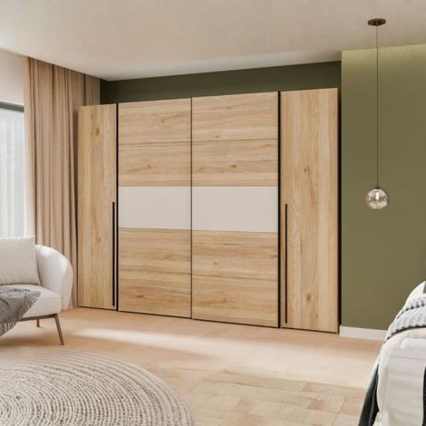Armadio Callia con 2 ante scorrevoli e 2 battenti rovere e cashmere 270x61x210