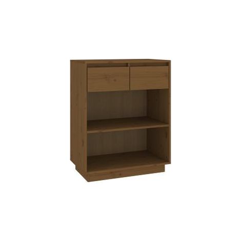Petite étagère avec 2 tiroirs en bois massif de pin – Collection Vizion-Marron (1/5)
