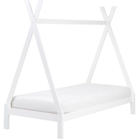 Cama infantil en forma de tipi con dosel de madera de pino blanca 90 x 200 cm DEVAY
