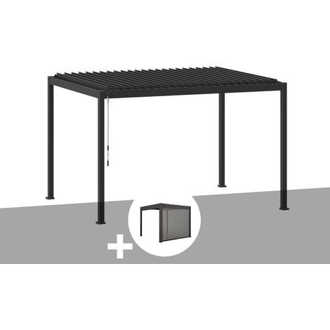 Kit pergola bioclimatique Evora Graphite 4 x 3 m Hespéride + Store 4 m (1/5)