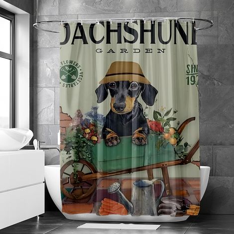 Rideau de douche motif chat et chien rétro aquarelle, rideau salle de bain imperméable, 90x180 cm (1/5)