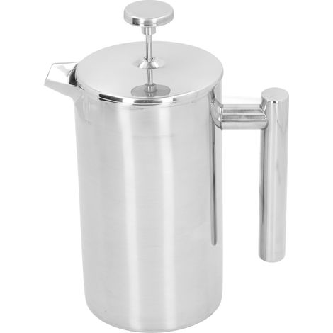 1000 ml Edelstahl-Stempelkaffeemaschine, doppelwandige Kaffeepresse, manueller Wasserkocher mit Siebeinsatz, 1-Liter-French-Press-Kaffeebereiter, Edelstahl. (1/5)